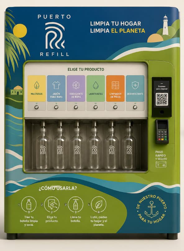Máquina Puerto Refill instalada en tienda